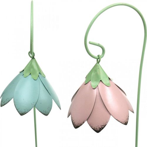 Floristik24 Klockblommor för stickning, metallblommor, fjäderpluggar L34cm rosa, lila, blå, vit set om 4