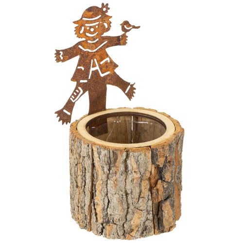 Floristik24 Blomkruka i trä fågelskrämma rostfärgad H24,5 cm