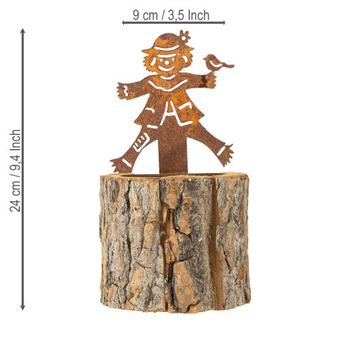 Artikel Blomkruka i trä fågelskrämma rostfärgad H24,5 cm