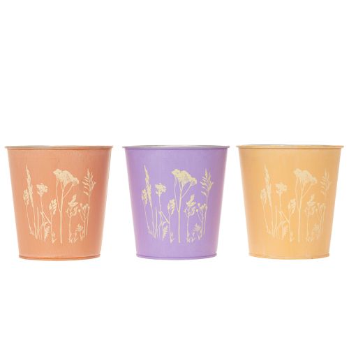 Rund pastellfärgad blomkruka med blommotiv för krukväxter, 12 cm, 3 stycken | Floristik24.se