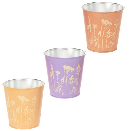 Överkrukor i metall med blommotiv och pastellfärger, 10 cm, 3-pack