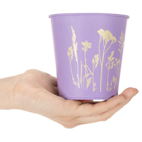 Överkrukor i metall med blommotiv och pastellfärger, 10 cm, 3-pack | Floristik24.se