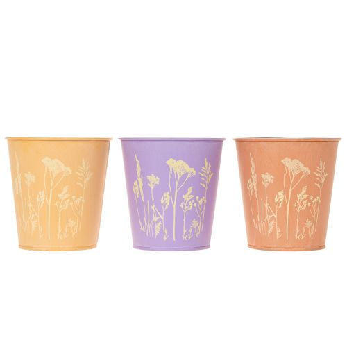 Överkrukor i metall med blommotiv och pastellfärger, 10 cm, 3-pack | Floristik24.se