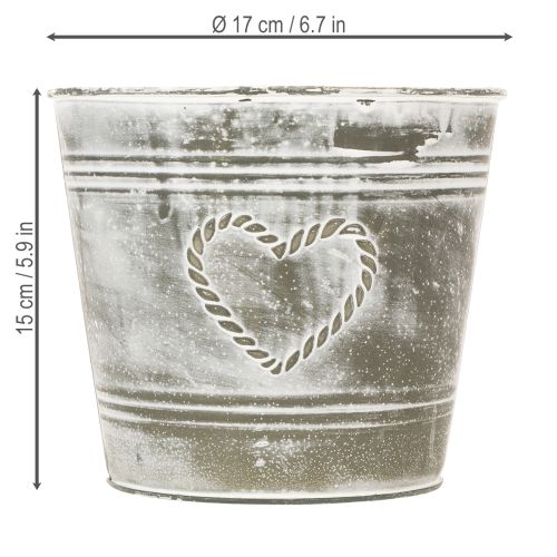 Artikel Shabby Chic Blomkruka, Metallkruka, Hjärtformad, Ø17,5 cm, H15,5 cm