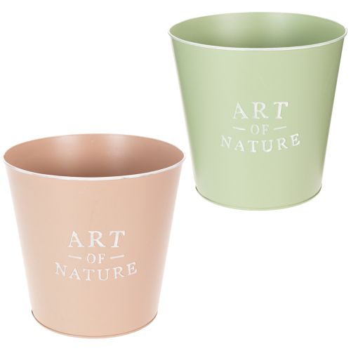Rund dekorativ kruka i zink, set om 2, 22 cm, pastellfärger