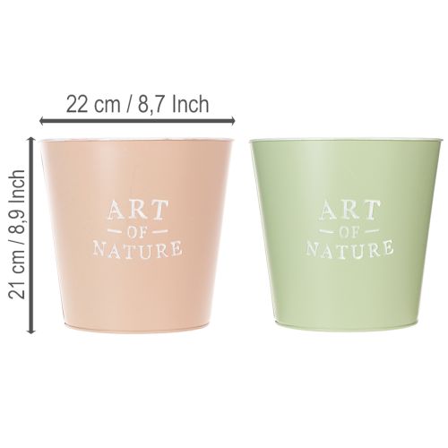 Rund dekorativ kruka i zink, set om 2, 22 cm, pastellfärger | Floristik24.se