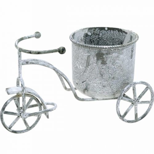 Floristik24 Blomkruka cykel metall vintage vit tvättad 24 × 13 × 14cm