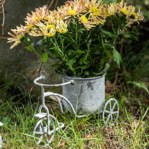 Floristik24 Blomkruka cykel metall vintage vit tvättad 24 × 13 × 14cm