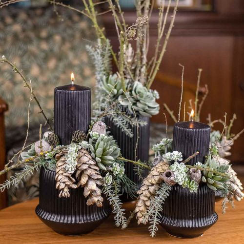 Floristik24 Blomkruka keramiska planteringsräfflor svart Ø14,5cm H12,5cm
