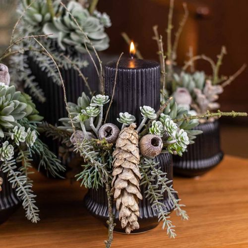 Floristik24 Blomkruka keramiska planteringsräfflor svart Ø12cm H10,5cm