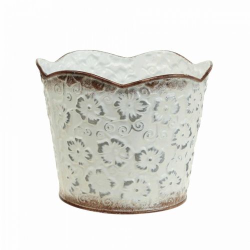 Blomkruka vit metall cachepot växtkruka Ø13cm H11,5cm