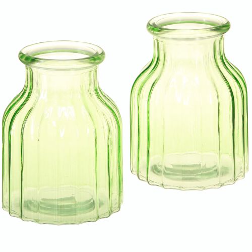 Artikel Blomvaser grön glasdekor retro Ø11cm H14,5cm 2st