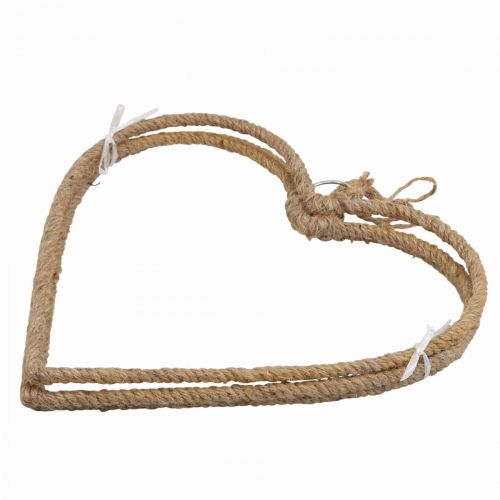 Floristik24 Boho stil, hjärtmetallring dekorativ ring juteband B33cm 3st