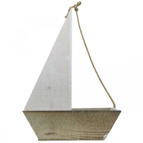 Floristik24 Dekorativt skepp, maritim trädekoration, segelbåt för plantering vit, naturlig H37cm L25,5cm