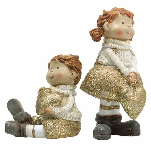 Artikel Dekorativa figurer liten bror och syster guld, glitter 10 / 6,5 cm uppsättning 2