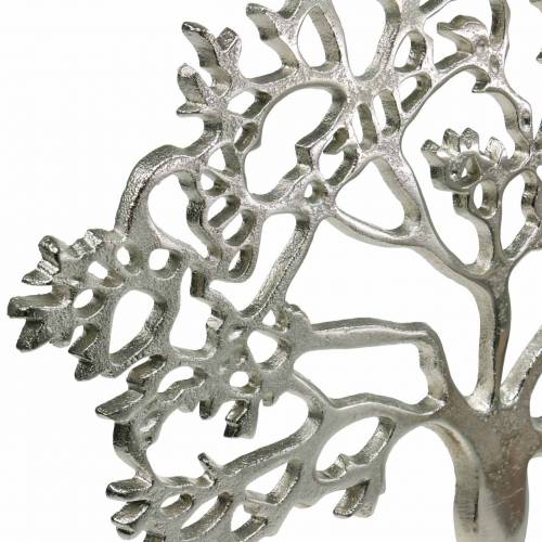 Artikel Metallträd, dekorativ bok på en träbas, silvermetalldekoration, livets träd, mangoträ