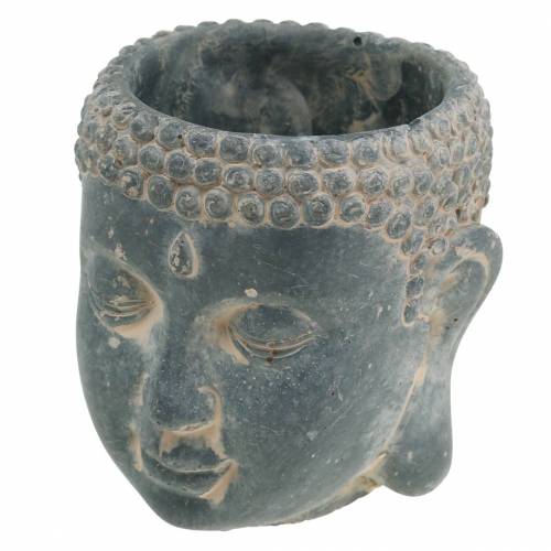 Buddhahuvud för att plantera antikt utseende betongsvart Ø8 H8cm