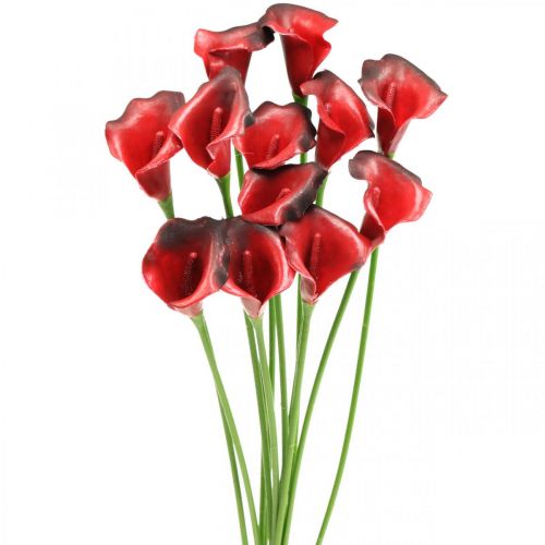 Calla röda bordeaux konstgjorda blommor i ett knippe 57cm 12st