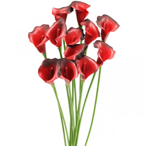 Artikel Calla röda bordeaux konstgjorda blommor i ett knippe 57cm 12 st