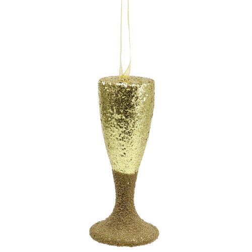 Hängare champagneglas ljusguld glitter 15 cm nyårsafton och jul