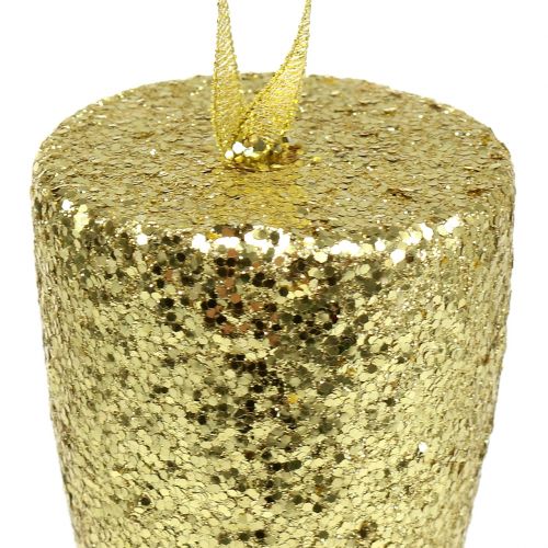 Artikel Hängare champagneglas ljusguld glitter 15 cm nyårsafton och jul