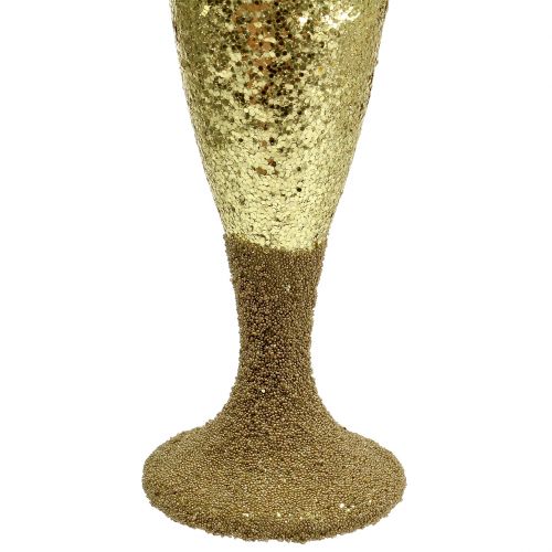 Artikel Hängare champagneglas ljusguld glitter 15 cm nyårsafton och jul