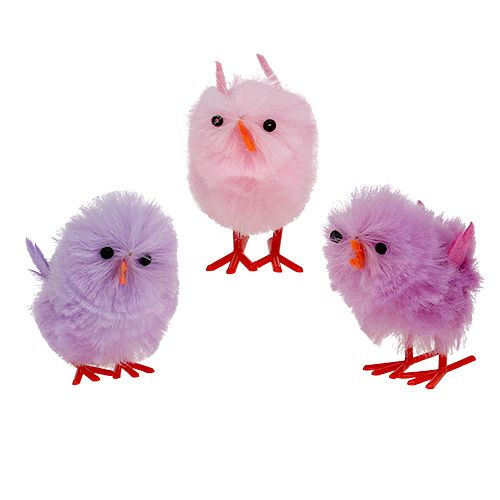 Floristik24 Chenille Chick Påsk Chick Lila, Rosa Vårdekoration 10st