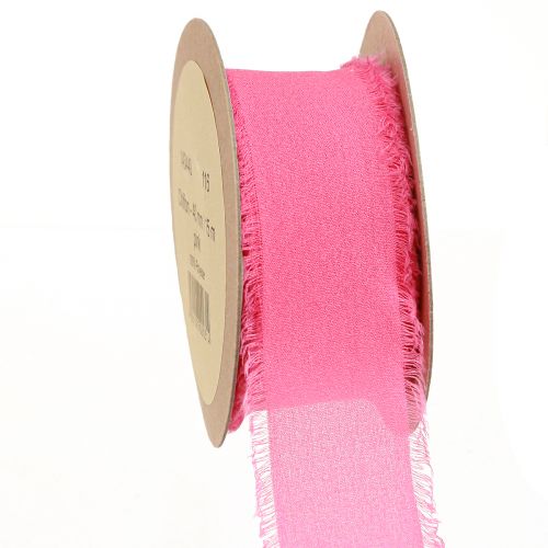 Artikel Chiffongband rosa neon tygband med fransar 40mm 15m