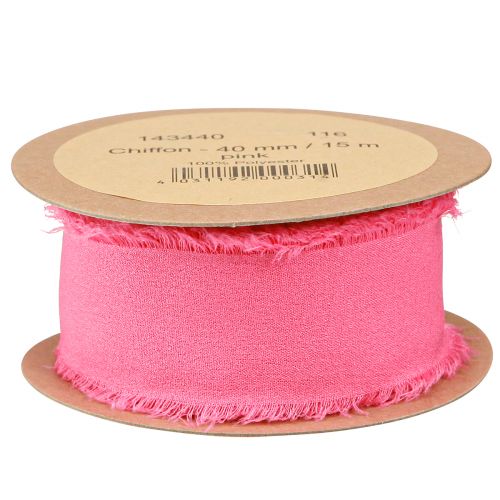 Artikel Chiffongband rosa neon tygband med fransar 40mm 15m