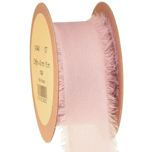 Chiffongband rosa tygband med fransar 40mm 15m