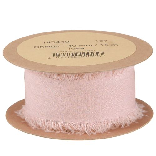 Artikel Chiffongband rosa tygband med fransar 40mm 15m