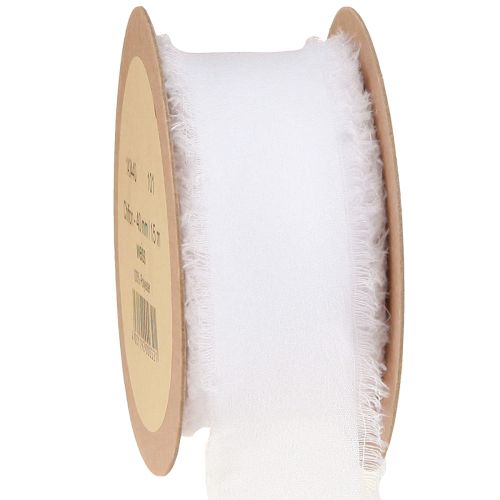 Artikel Chiffongband vitt tygband med fransar 40mm 15m