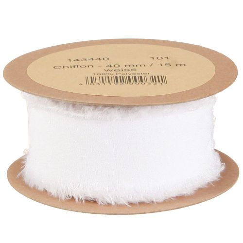 Artikel Chiffongband vitt tygband med fransar 40mm 15m