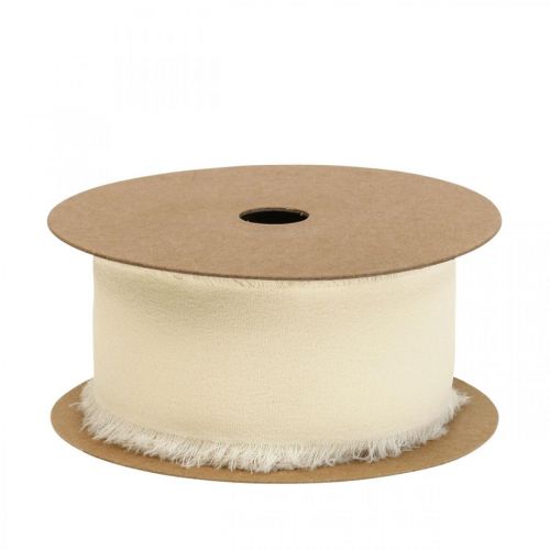 Artikel Chiffongband kräm tygband med fransar 40mm 15m