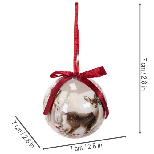 Julkula med hjortmotiv och band för upphängning, 7 cm, 4 stycken | Floristik24.se