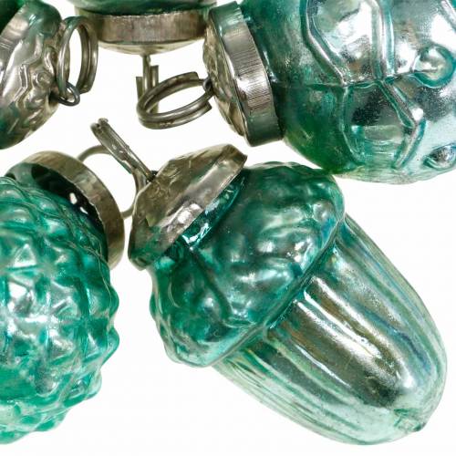 Floristik24 Miniträddekoration mix höstfrukter och bollar blå/grön, silver äkta glas 3,4–4,4cm 10st