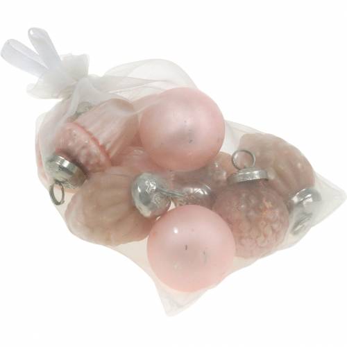 Floristik24 Mini trädekorationer höstfrukter och bollar rosa, silver äkta glas 3,4–4,4cm 10st