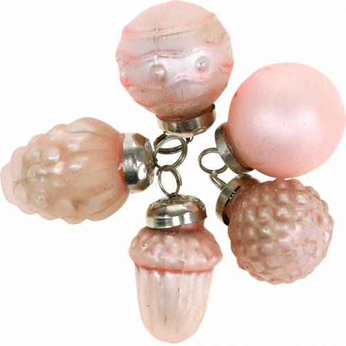 Floristik24 Mini trädekorationer höstfrukter och bollar rosa, silver äkta glas 3,4–4,4cm 10st