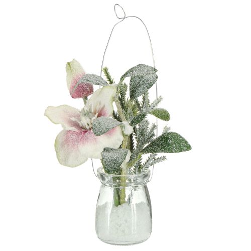 Konstgjord julros i glas, konstgjorda blommor för upphängning, H22cm