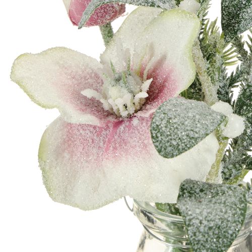 Artikel Konstgjord julros i glas, konstgjorda blommor för upphängning, H22cm