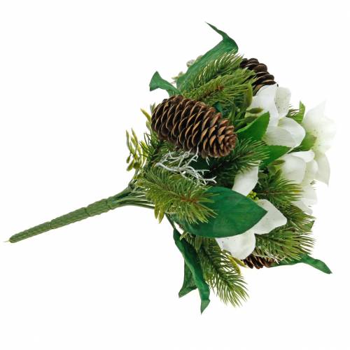 Floristik24 Konstgjord julrosbukett med gran och kottar H26cm