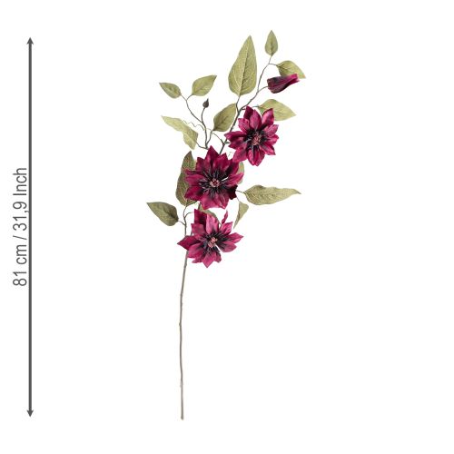 Artikel Klematis konstgjord 3 blommor konstgjorda blommor Bordeaux 81cm 2st