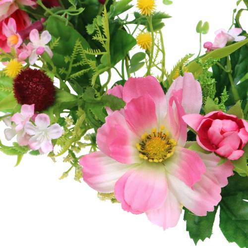 Floristik24 Dekorativ krans med Cosmea och snöbollsrosa, gul, grön Ø30cm