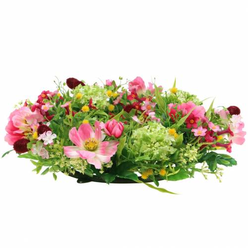 Floristik24 Dekorativ krans med Cosmea och snöbollsrosa, gul, grön Ø30cm
