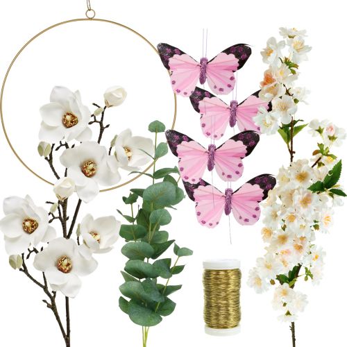 Floristik24 Gör-det-själv-låda magnoliaslinga med eukalyptus fönsterdekoration väggdekoration 30,5cm