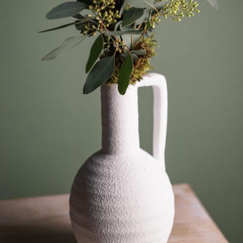 Artikel Dekorativ vas vit blomvas med handtag keramik H26cm