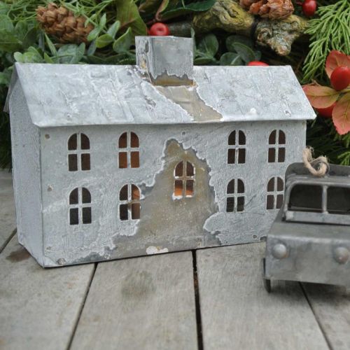 Artikel Lykthus i metall, dekoration till jul, shabby chic, vittvättad, antik look H12,5cm L17,5cm
