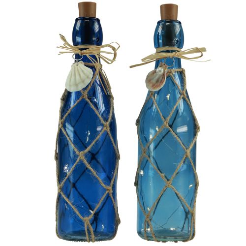Artikel Glasflaska maritima blå flaskor med LED H28cm 2st