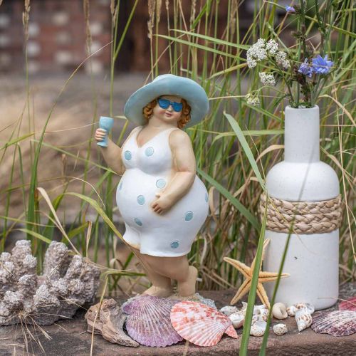 Floristik24 Dam med hatt, havsdekoration, sommar, badfigur blå/vit H27cm