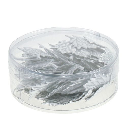 Artikel Dekorativa sidenblad 5cm silver 60 st